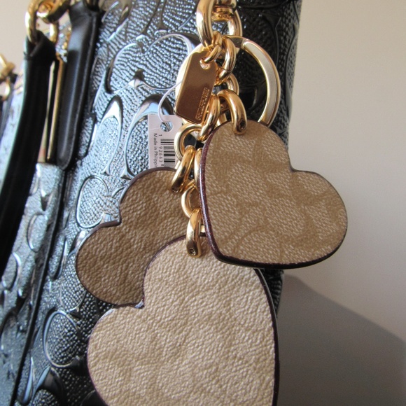 Coach Pink Heart Bag Leather Key Ring Chain Charm - Picture 5 of 6